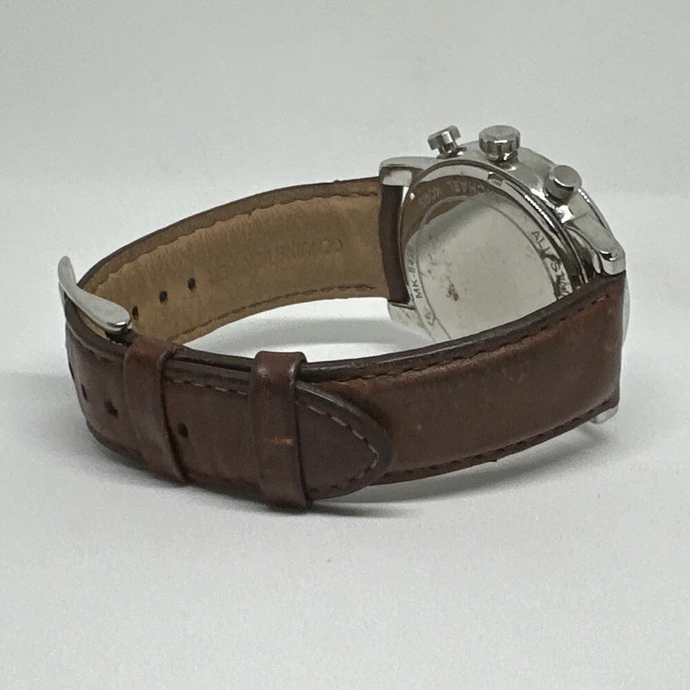 Michael Kors MK8429 Men Brown Leather Strap Analog Blue Dial Quartz Watch HME553